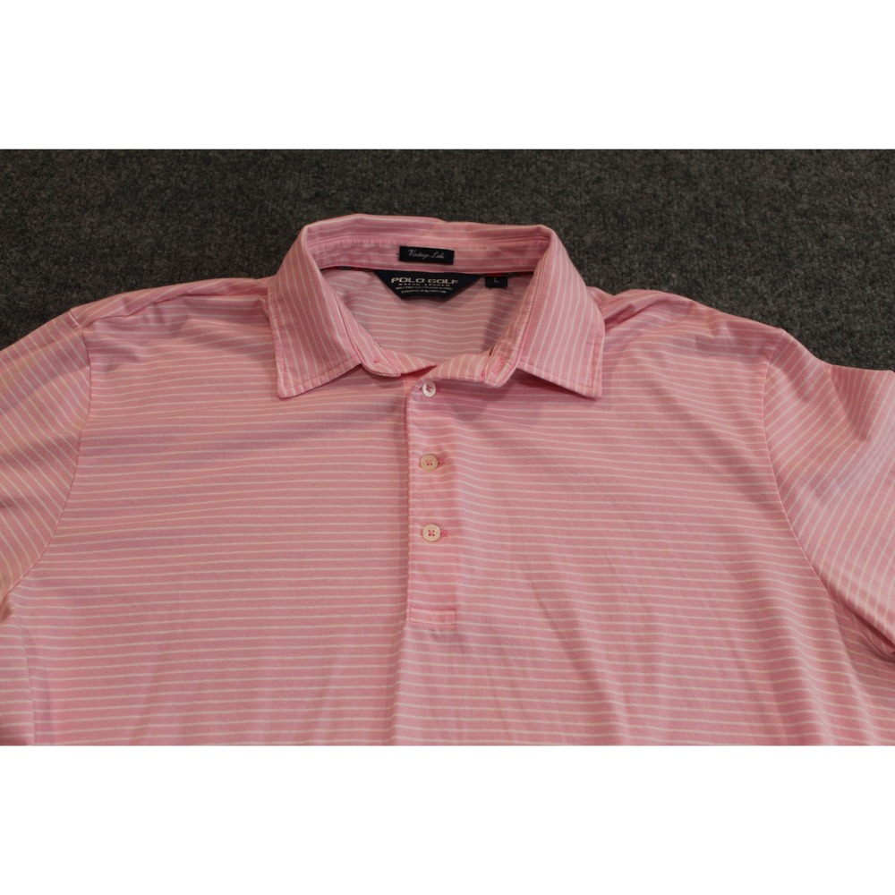 Polo Golf Ralph Lauren Vintage Lisle Pink Striped Pima‎ Cotton Golf Polo Shirt